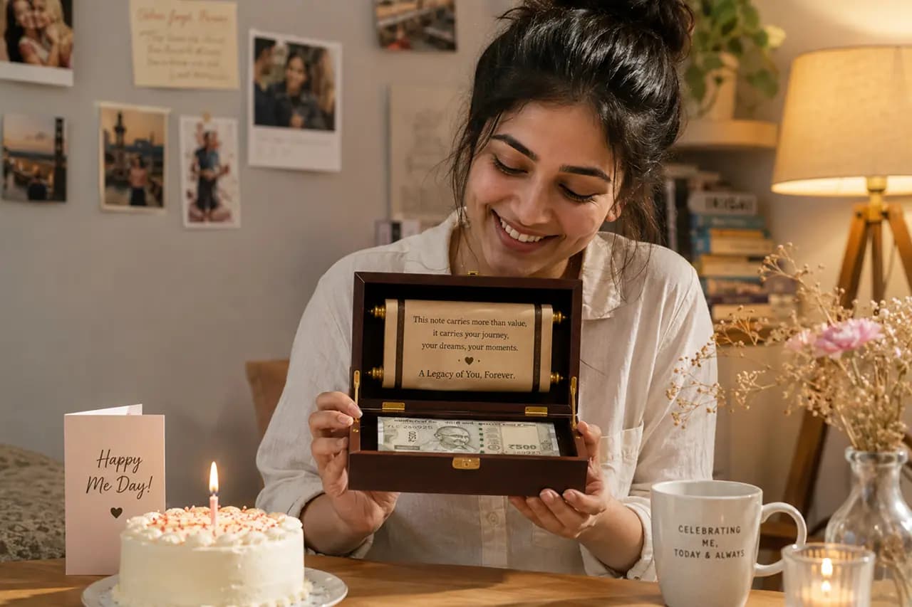 Hand-written Happy Birthday wish on a real currency note artifact